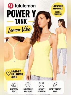LULULEMON - Pale Yellow Power Y Spaghetti Strap Racerback Tank Top Size 4
